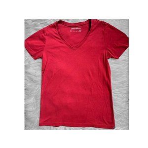Eddie Bauer Ladies V-Neck Short Sleeve Cotton Blend Tee with Side Slits